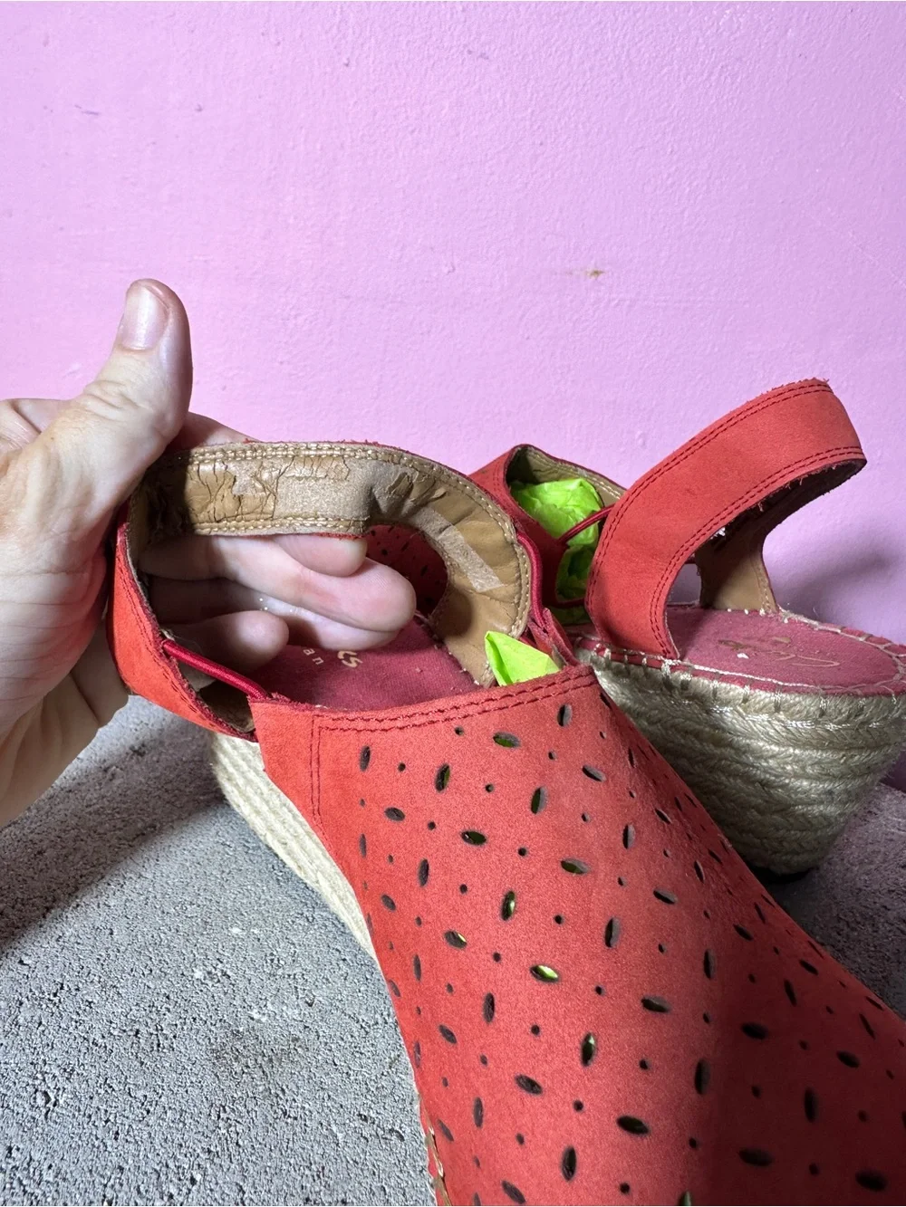 Clarks Coral Perforated Suede Espadrille Wedge Sandals
